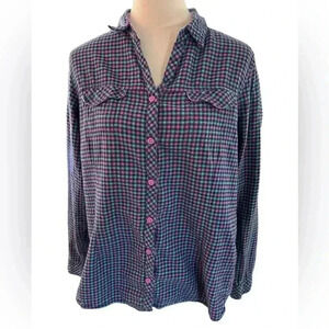 Columbia Women’s XL Button Down Flannel Shirt Plaid Purple Pink Fits Size Large